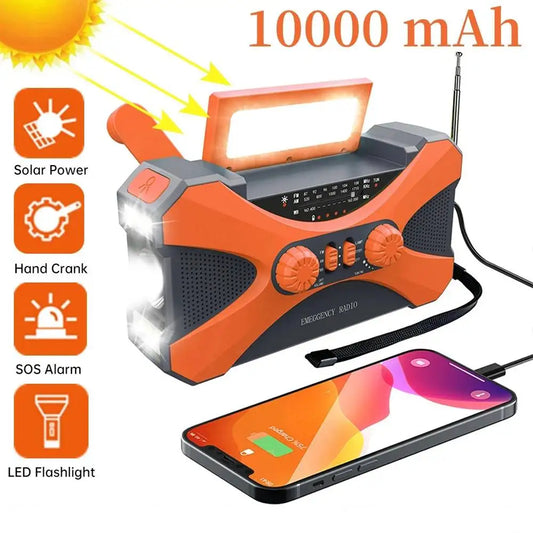 Emergency Solar Flashlight & Radio – 10000mAh Power Bank, Hand Crank, Rechargeable Torch with AM/FM/NOAA Weather Alerts for Home & Outdoor Use